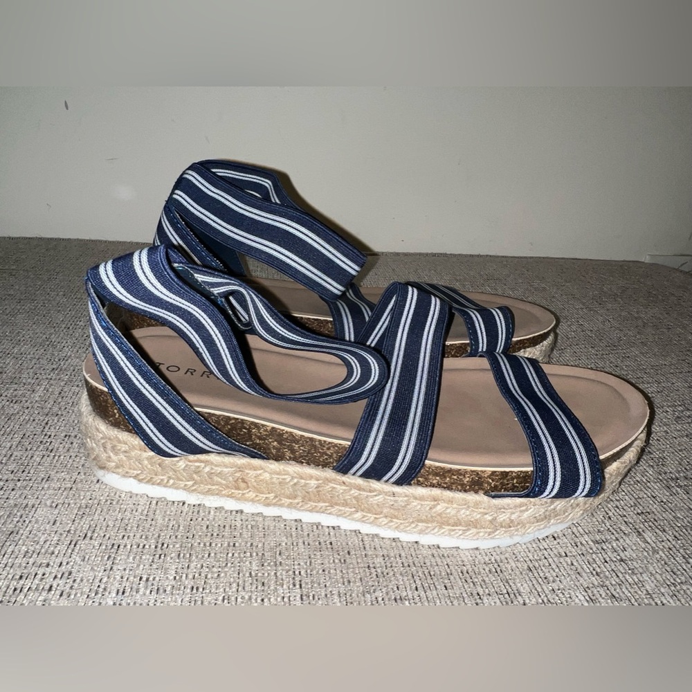 Torrid Blue and White Nautical Sandals with Platform